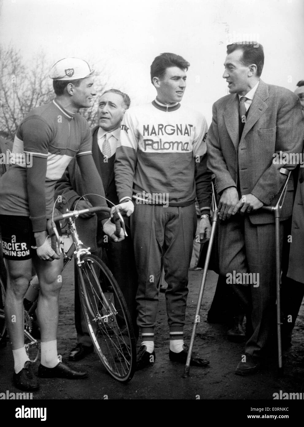Cyclist Louison Bobet before a race he couldn't participate in due to injury Stock Photo