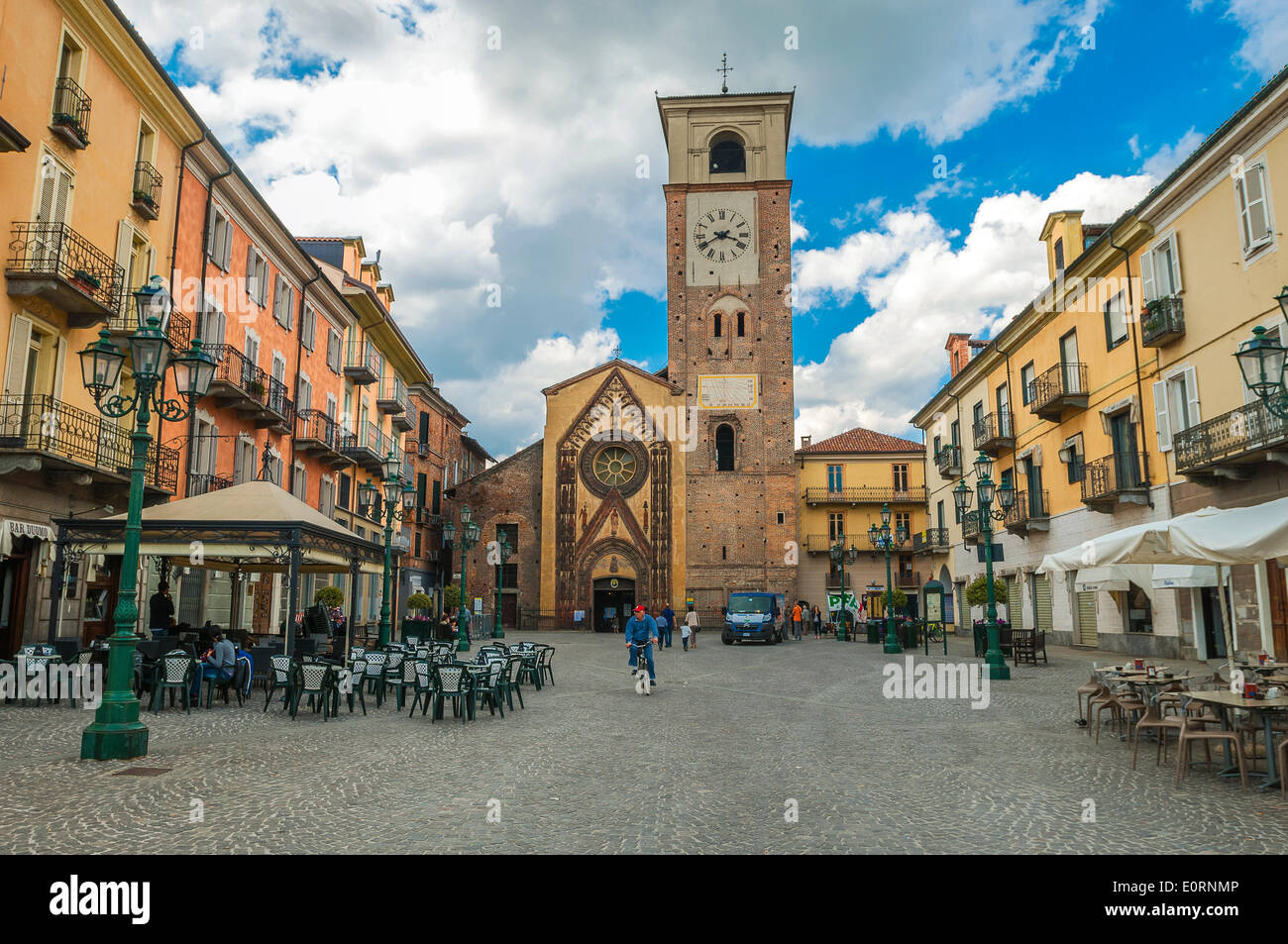 Italy, Piedmont Province of Turin Chivasso 18th May 2014 the historical center. Piazza della Repubblica with Cathedral Santa Maria Assunta Stock Photo
