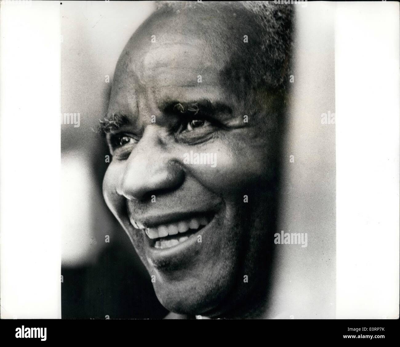 Apr. 04, 1960 - Dr. Banda Arrives In London: Dr. Hastings Banda, former leader of the banned Nyasaland African Congress, and hailed there as an African political ''Messiah''. who was released from Gwelo gaol, Southern Rhodesia, last week, arrived in London yesterday on a private visit. Photo shows A big smile from Dr. Bands when he arrived at London Airport yesterday. Stock Photo