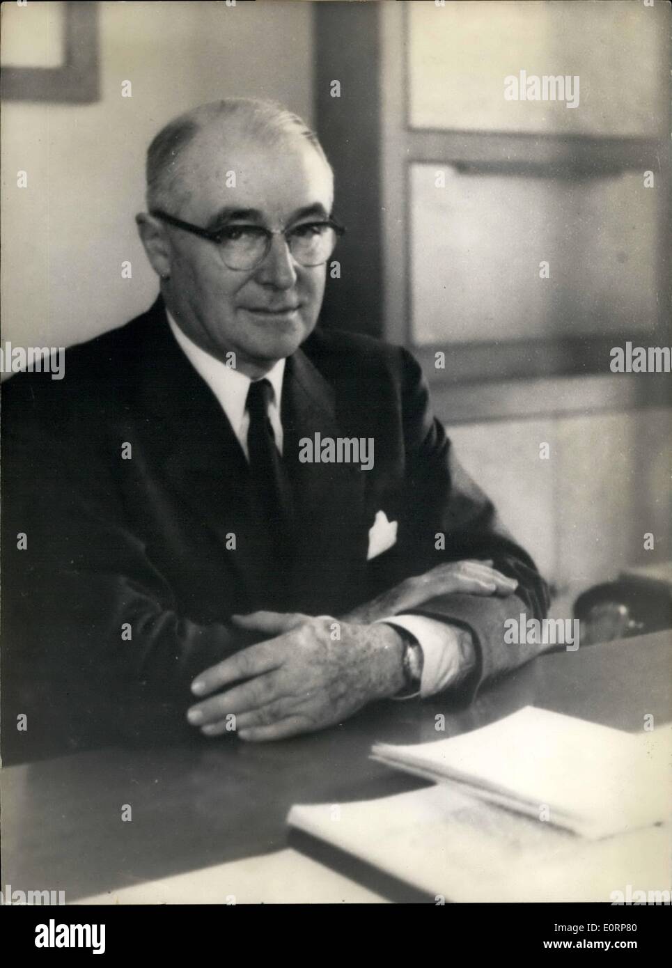 Apr. 04, 1960 - Kidnapped Boy Found. OPS:- M. Jean-Pierre Peugeot,  grandfather, Chief of the Peugeot car manufacturer family smiling happily  in his office Stock Photo - Alamy