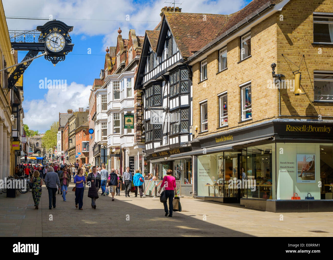 Winchester high street in the town centre, Hampshire, England, UK Stock Photo