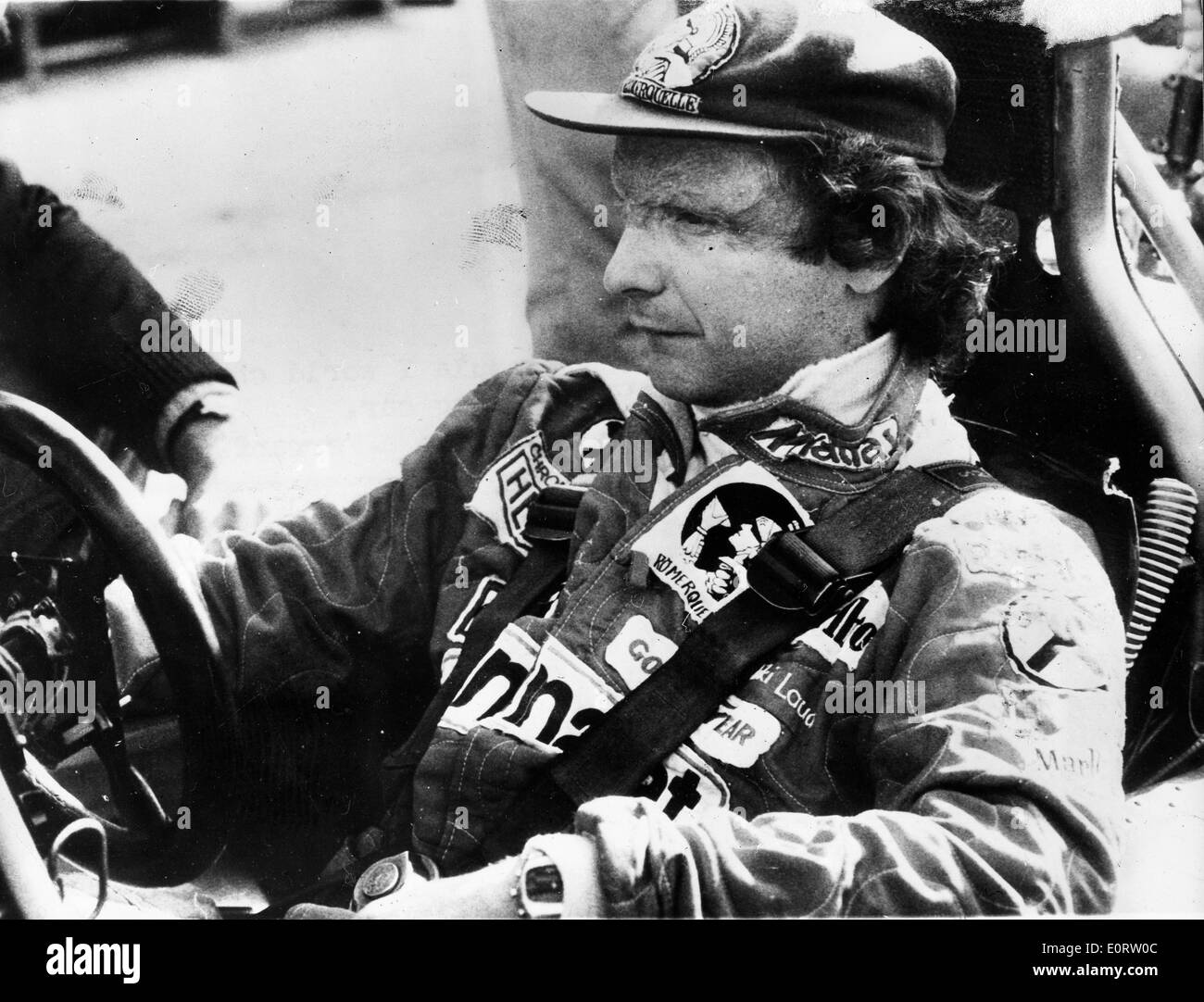 Racer Niki Lauda in his car before a race Stock Photo