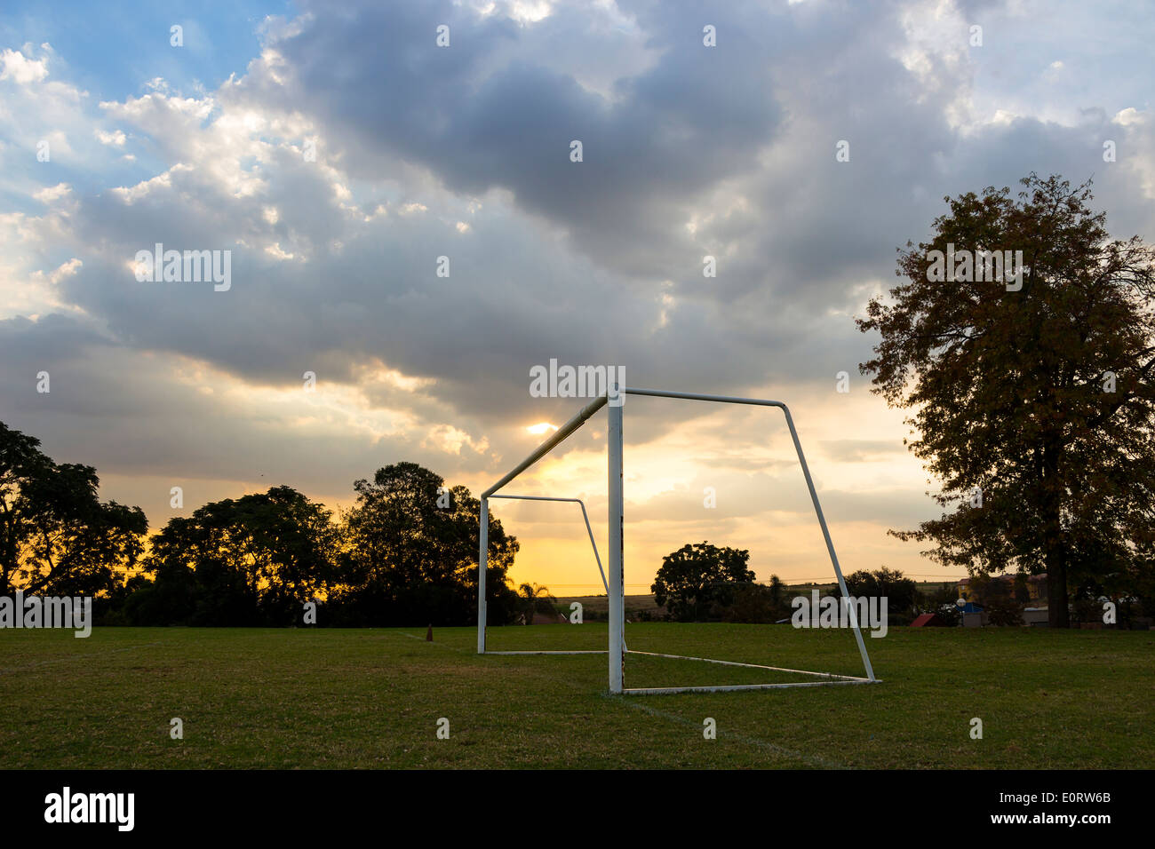 Goal football stadium blue sky sky sky white clouds hires stock
