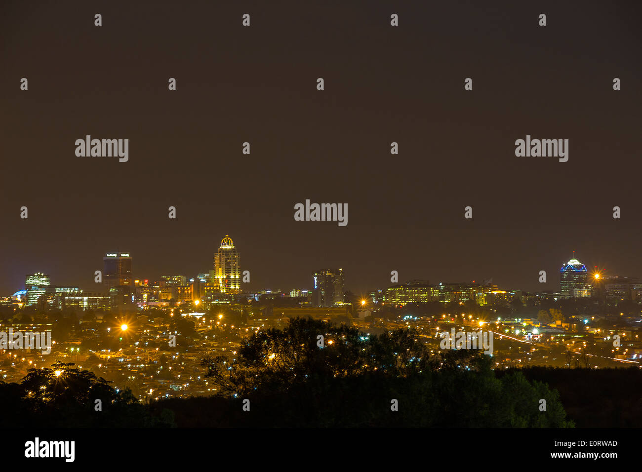 Sandton Skyline, Johannesburg at Night with City Lights Stock Photo
