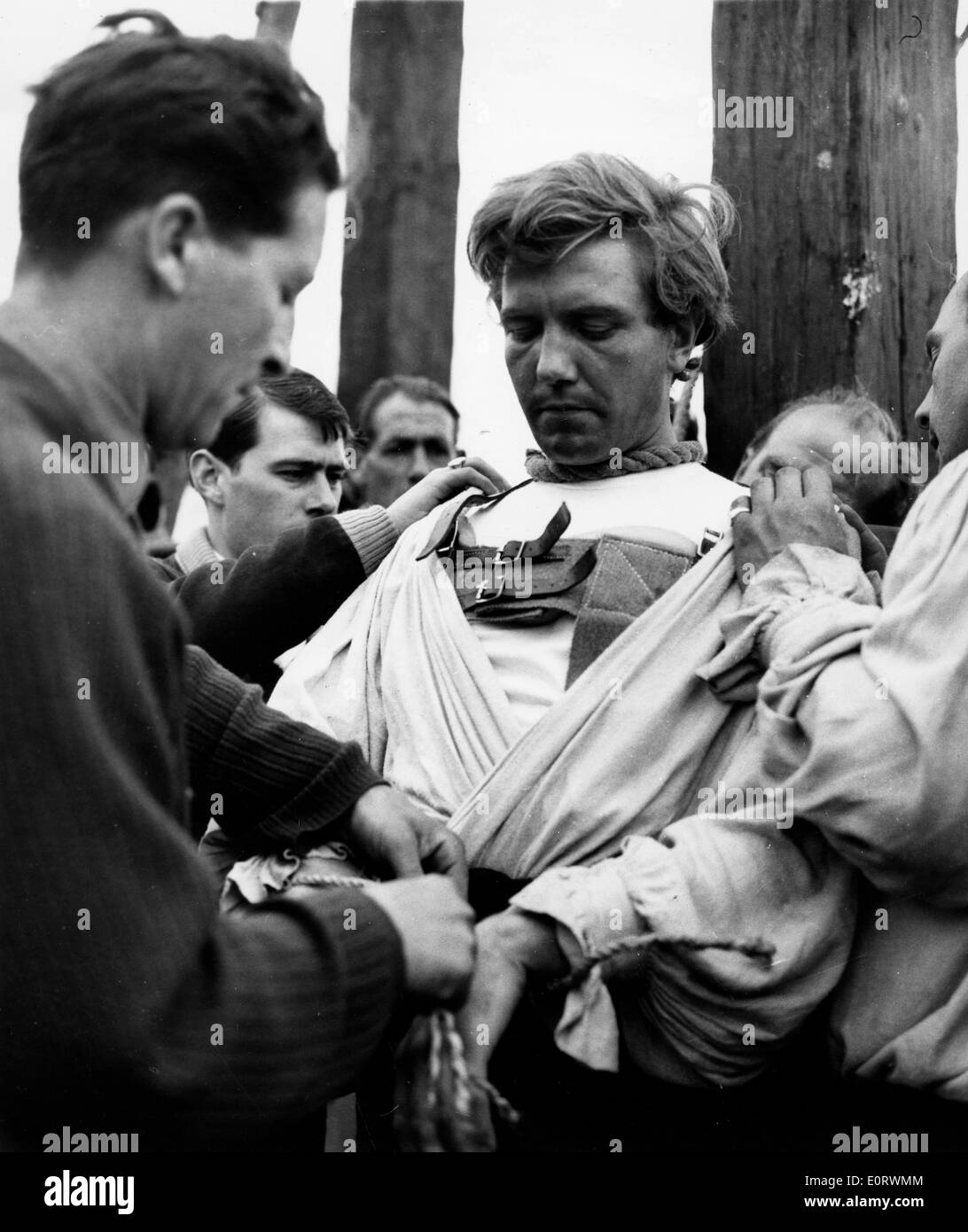 Actor Albert Finney hung in a film scene Stock Photo