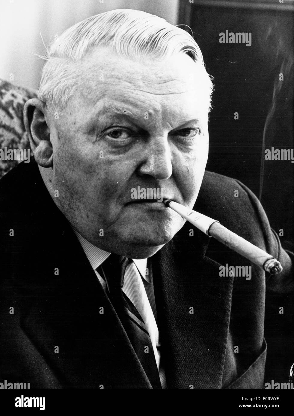 Portrait of Ludwig Erhard smoking a cigar Stock Photo