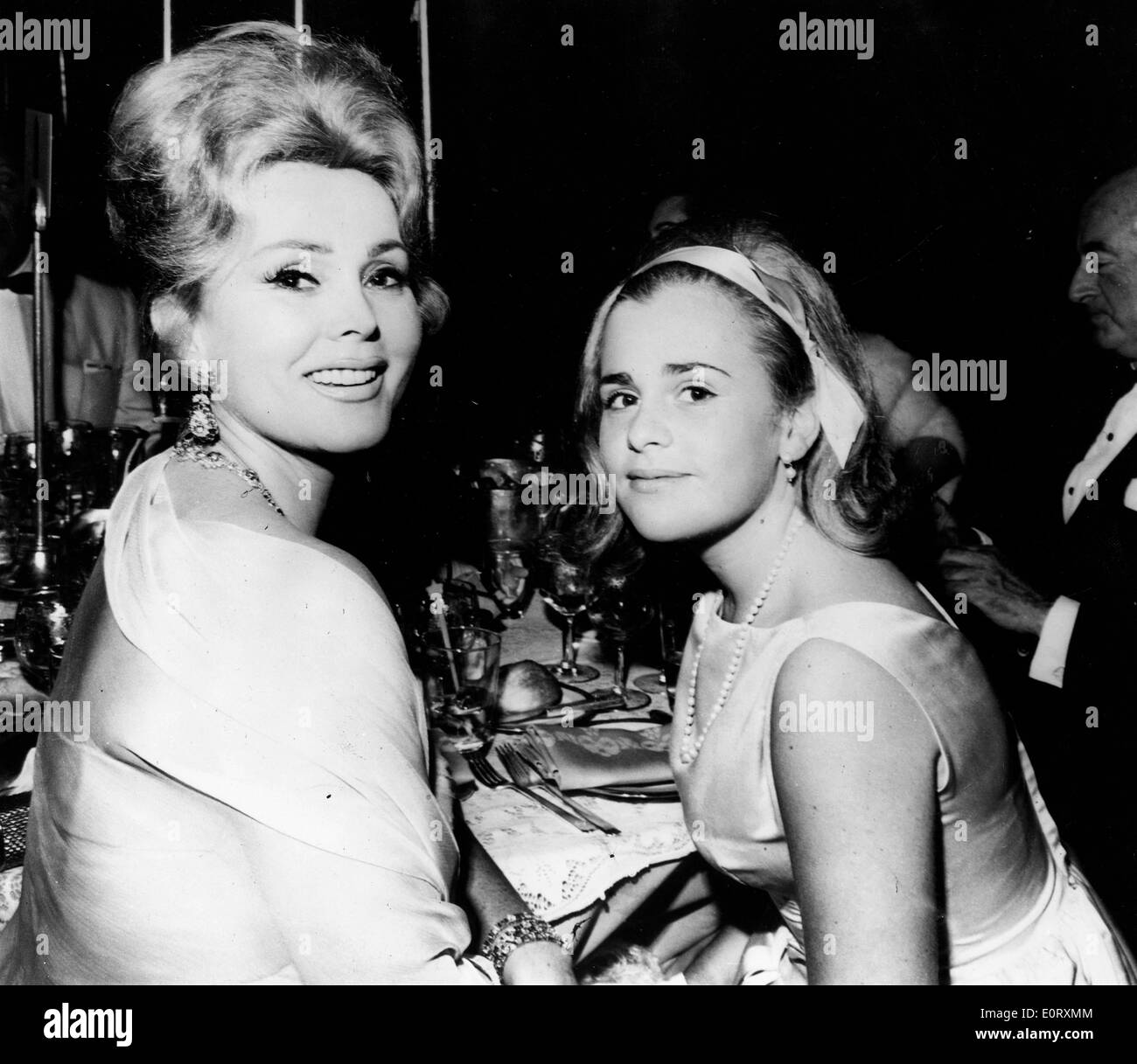 Actress Zsa Zsa Gabor at a party with daughter Stock Photo