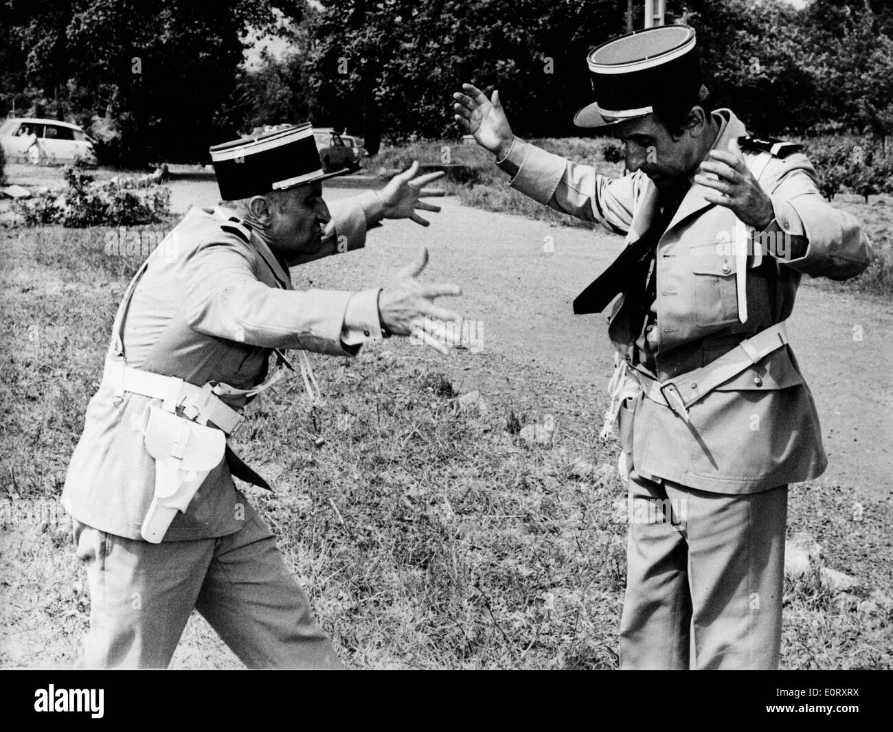 Actor Louis de Funes and Jean Lefebvre co-star Stock Photo