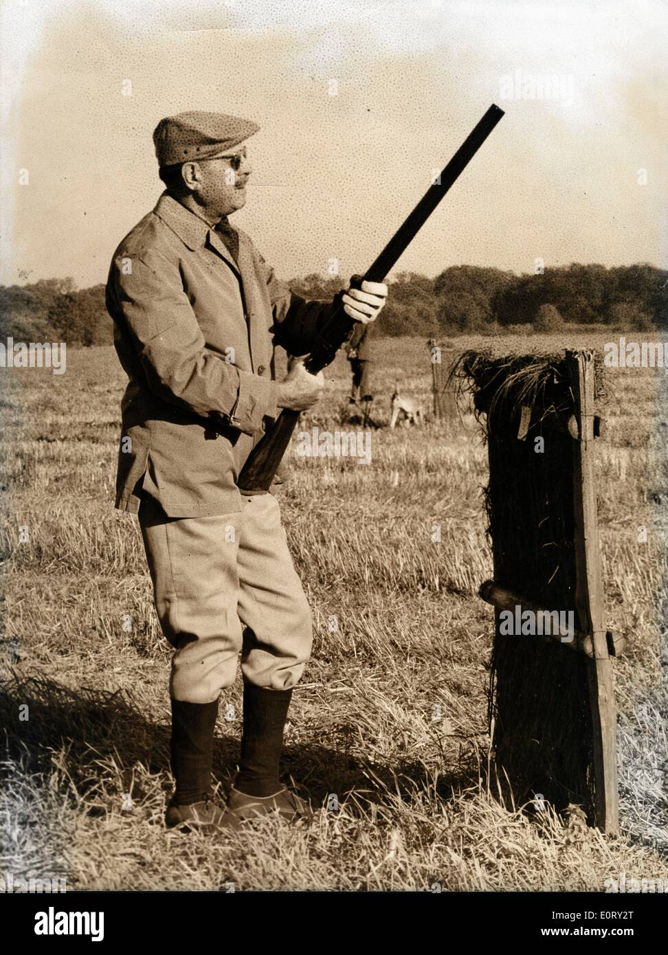 Pakistan President Ayub Khan shooting a hunting rifle. Stock Photo