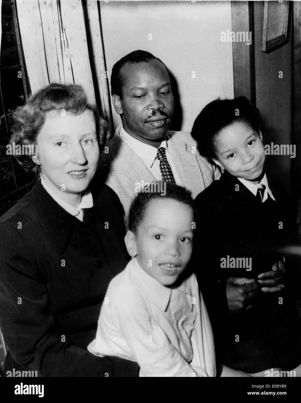 First president of Botswana SERETSE KHAMA, center, his wife, RUTH WILLIAMS KHAMA, left, and their children. Stock Photo