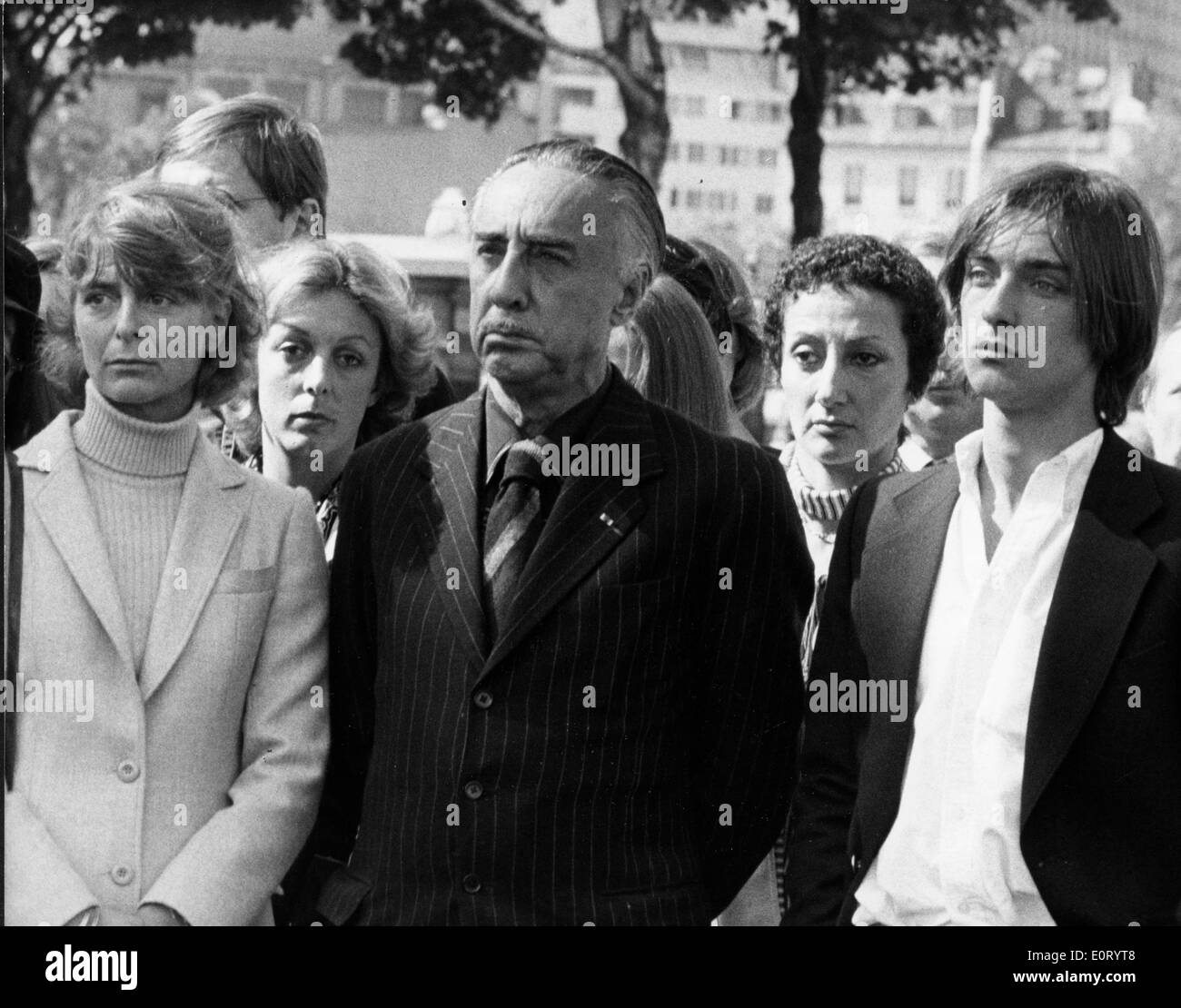 Novelist Romain Gary at Jean Seberg funeral with son Stock Photo