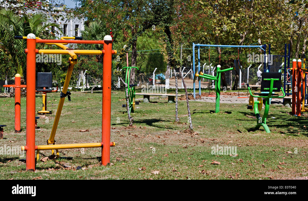 Outdoor exercise equipment in public park Stock Photo - Alamy