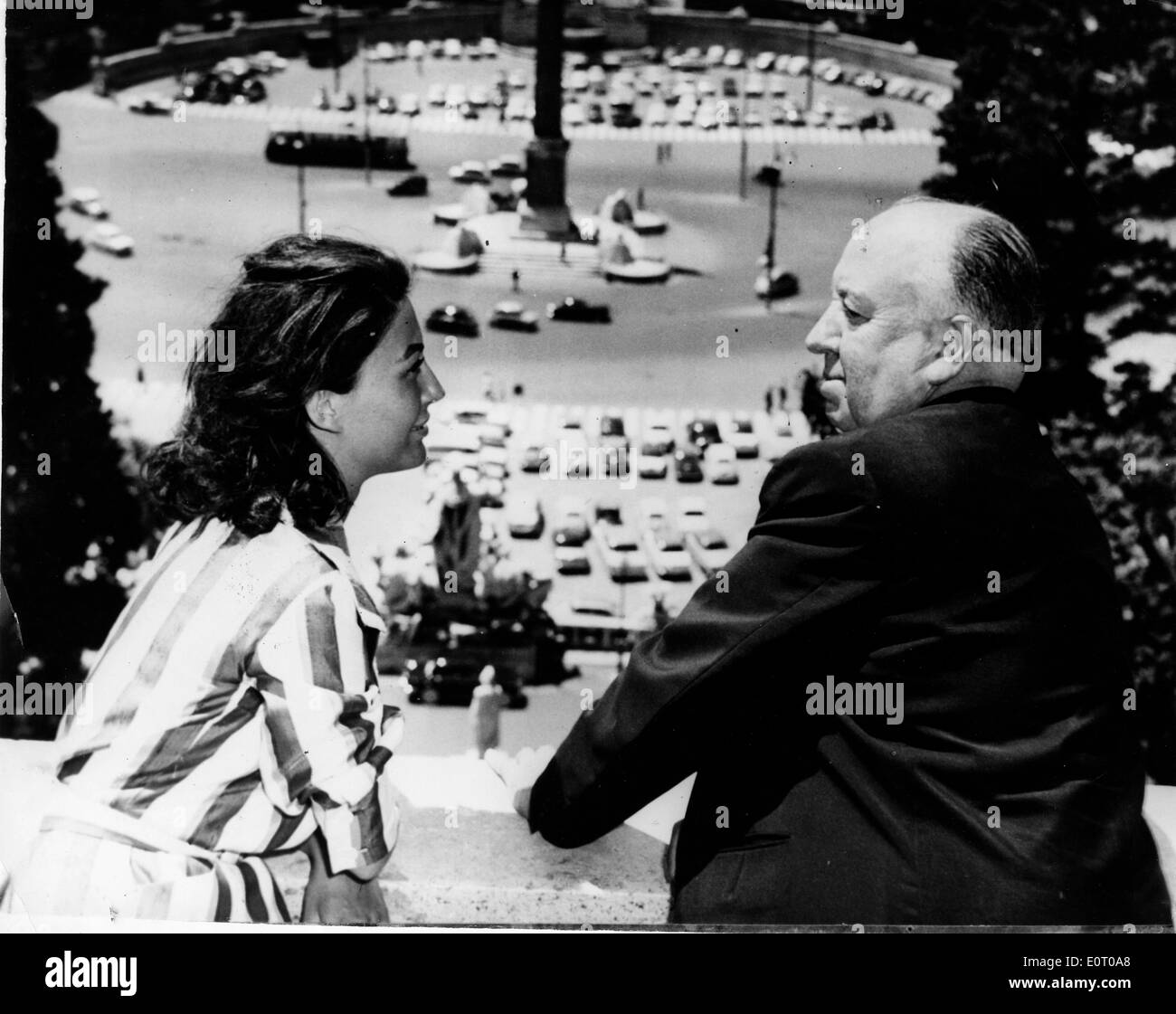 Alfred Hitchcock with actress Franca Bettoia at the Pincio Stock Photo