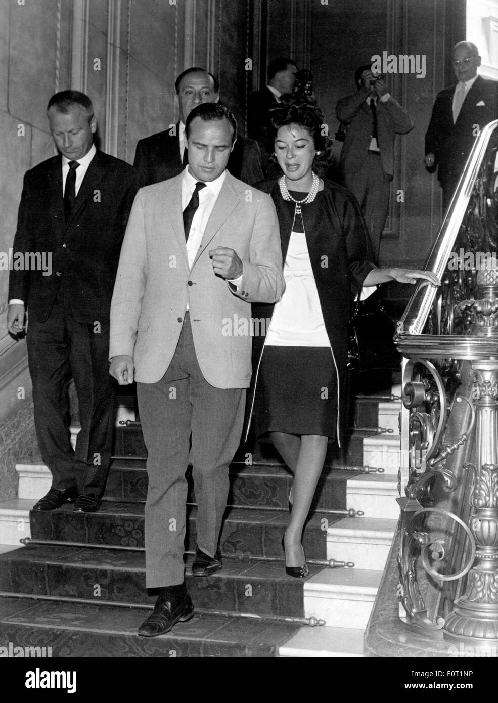 Actor Marlon Brando leaving a secret wedding ceremony Stock Photo