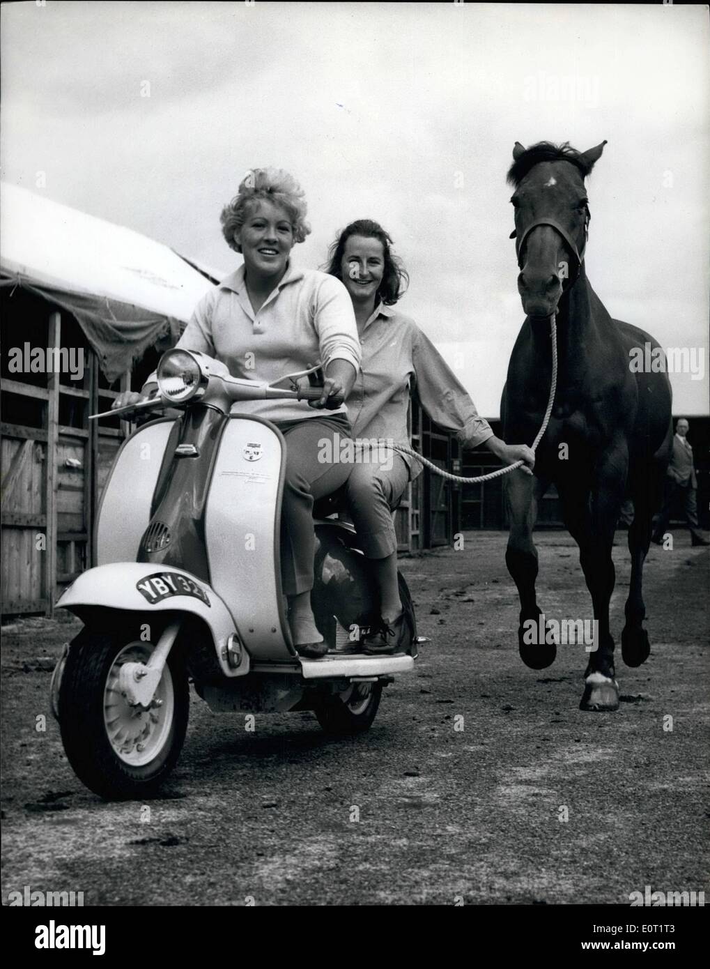 Jul. 07, 1960 - Pat and Ann Take to Horse Jumping.: Motor rally champions on four wheels, have now teamed up to see if they can Stock Photo