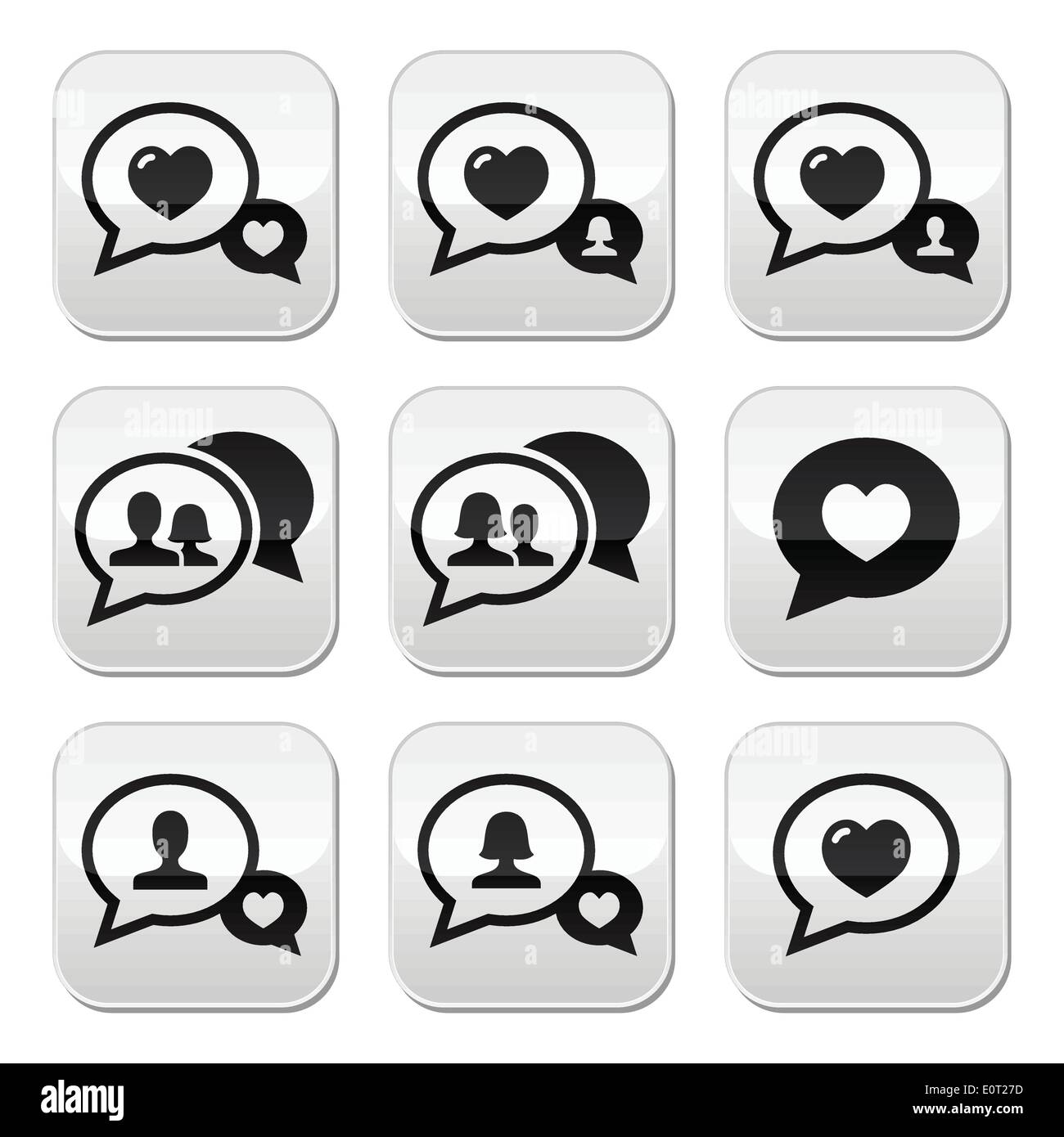 Love speech bubbles, couples vector buttons set Stock Vector