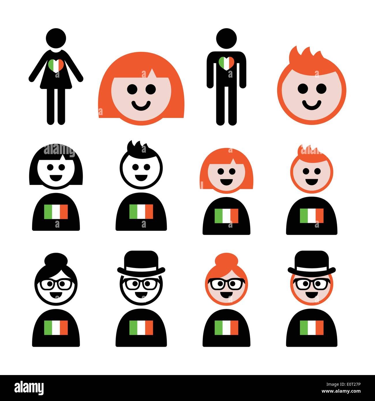 St Patricks Day, irish poeple with flags and ginger hair icon Stock Vector