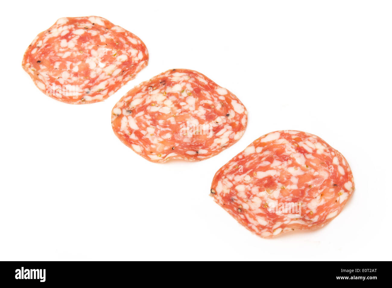 Salame Finocchiona pork salami with fennel seeds isolated on a white