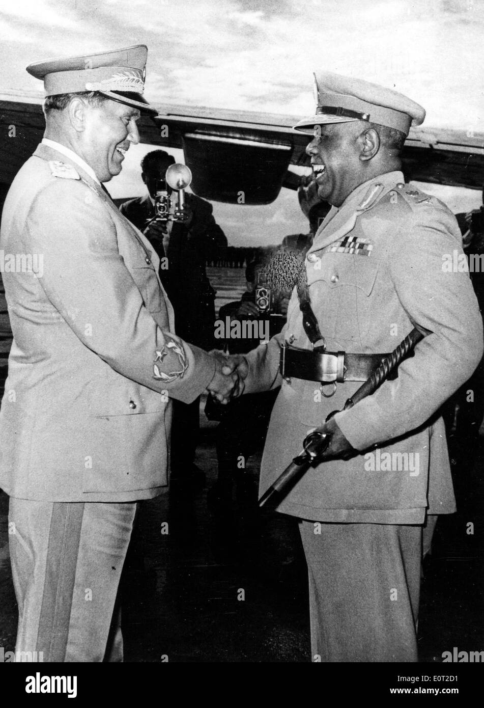 Military men Josip Tito and Ibrahim Abboud meeting Stock Photo