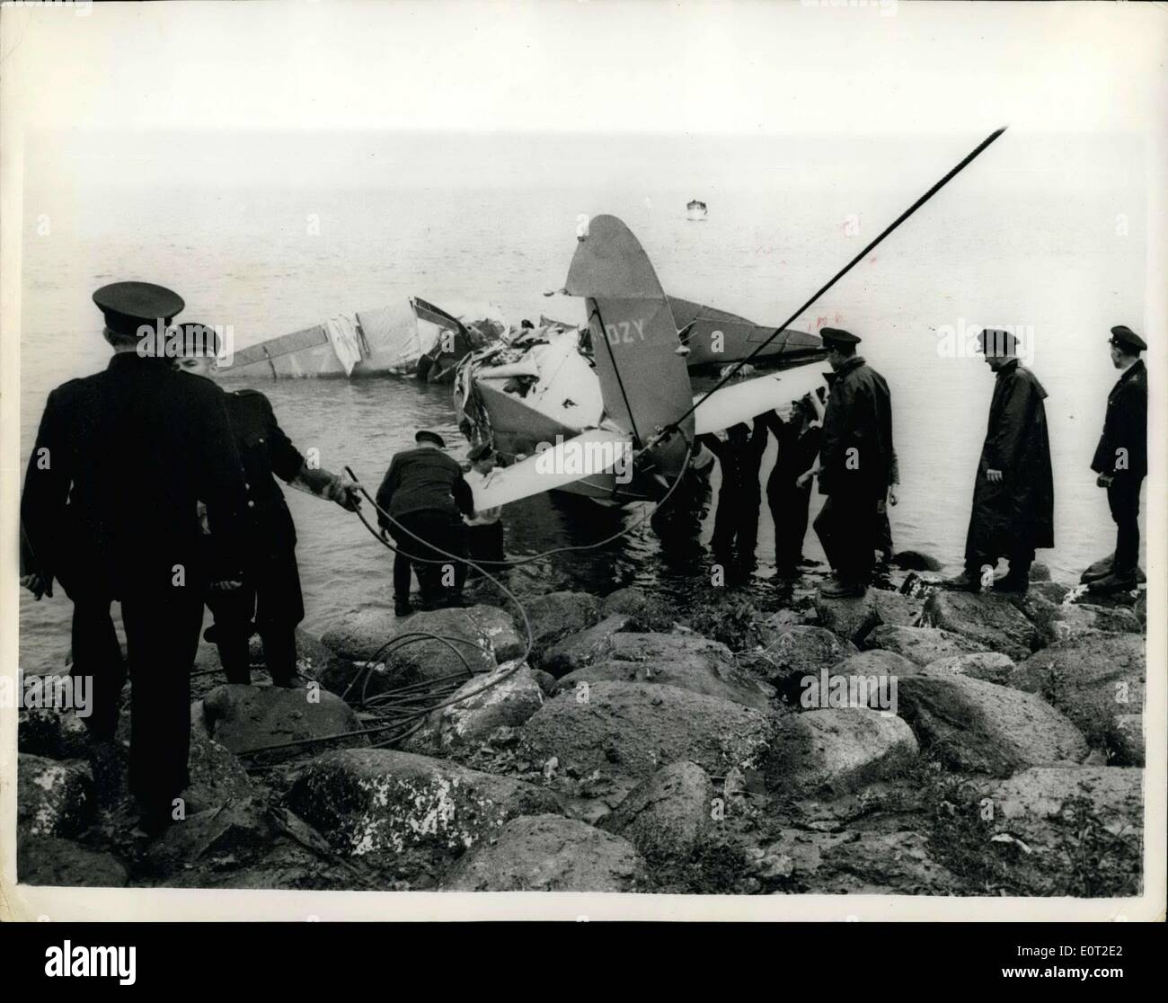 Jul. 18, 1960 - Danish Footballers killed in Plane Crash.: Eight of Denmark's top footballers were killed on Saturday when a chartered plane in which they were travelling to Jutland for an Olympic selection match, crashed into the sea shortly after taking off from Copenhagen Airport. Photo shows View of the wrecked plane after the crash on Saturday. Stock Photo