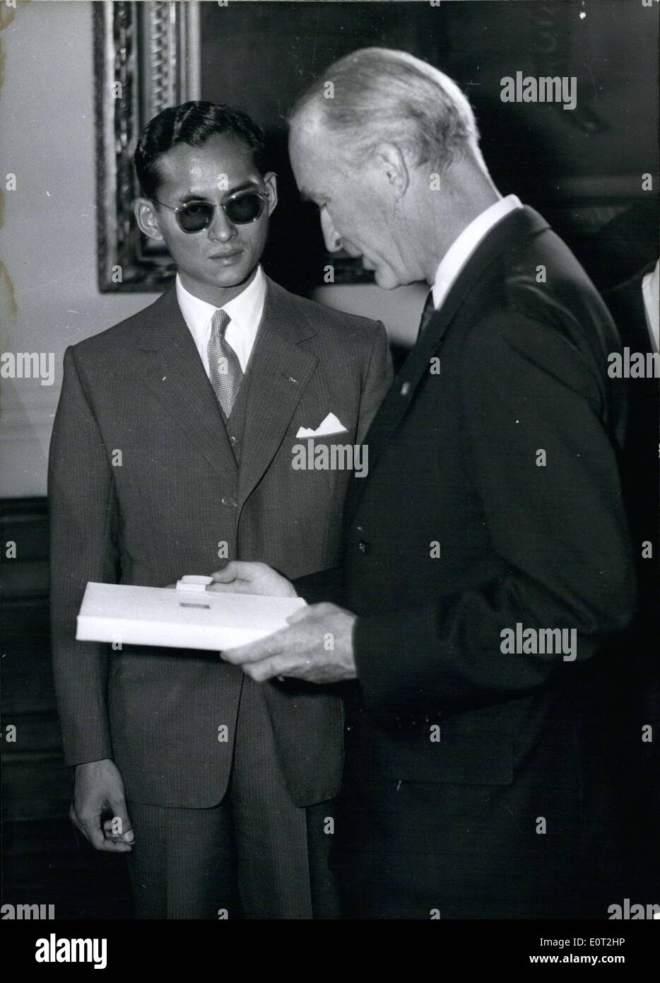 Jul. 29, 1960 - A reception for King and Queen of Siam.. was held by Alfried Krupp von Bohlen und Halbach (Alfrieed Krupp Von Bohlen Und Halbach) in Villa Huge in Essen. Photo shows King Phumipol and Alfried Krupp. Stock Photo