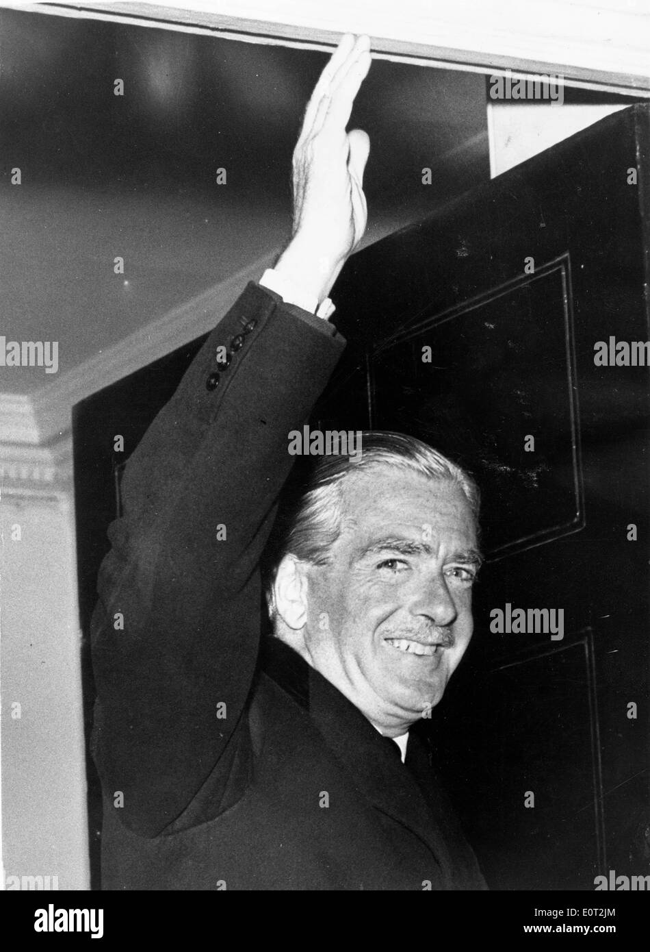 Prime Minister Anthony Eden waves from doorstep Stock Photo