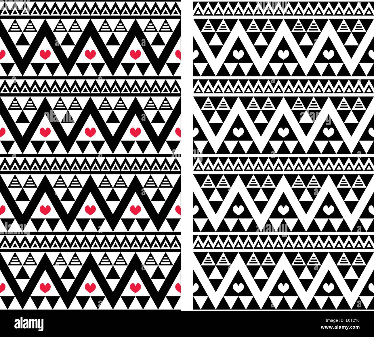 Tribal aztec colorful seamless pattern with heart - two versions Stock Vector