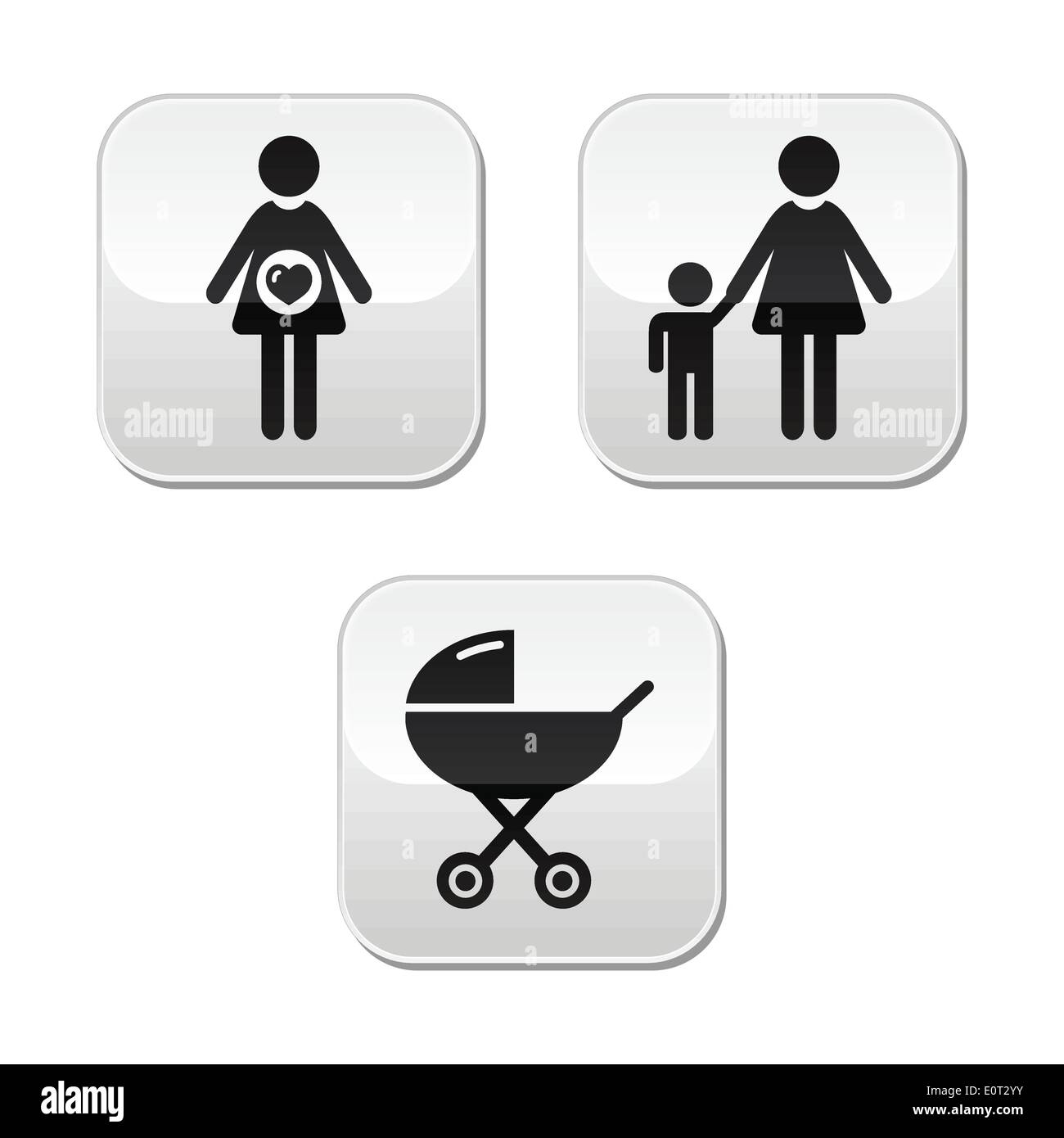 Baby pregnancy buttons set - carriage, motherhood, family Stock Vector