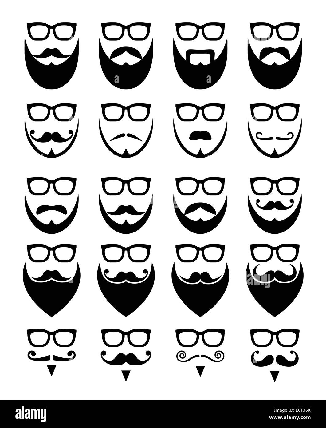 Beard and glasses, hipster icons set Stock Vector