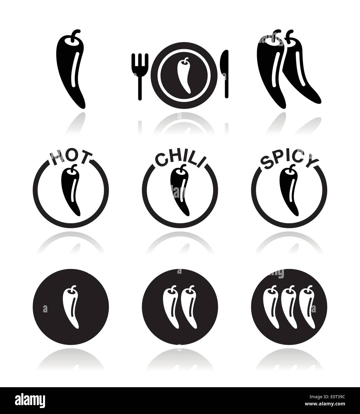 Chili Peppers Hot And Spicy Food Icons Set Stock Vector Art