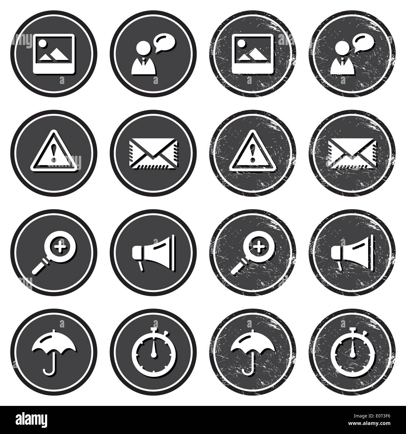 Website navigation icons on retro labels set Stock Vector