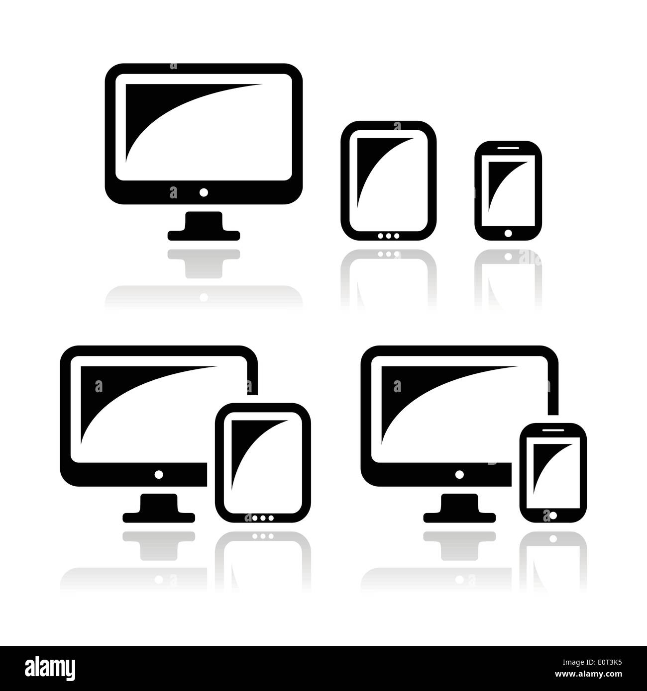 Computer, tablet, smartphone vector icons set Stock Vector