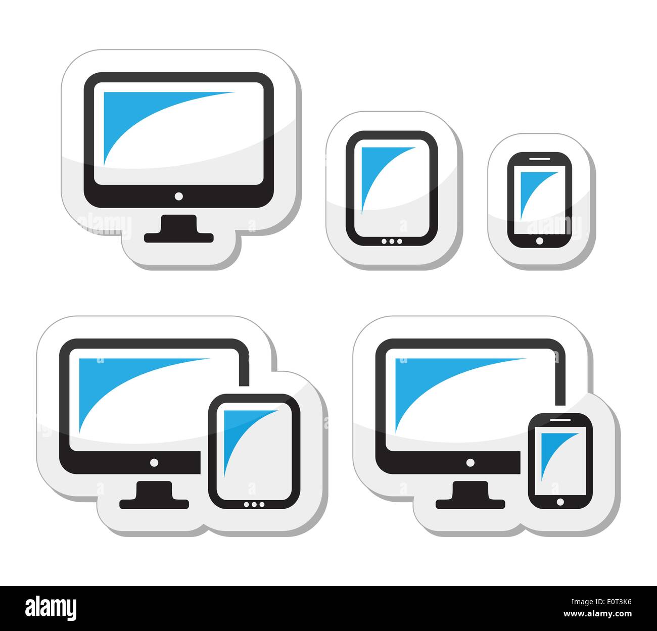 Computer, tablet, smartphone vector icons set Stock Vector