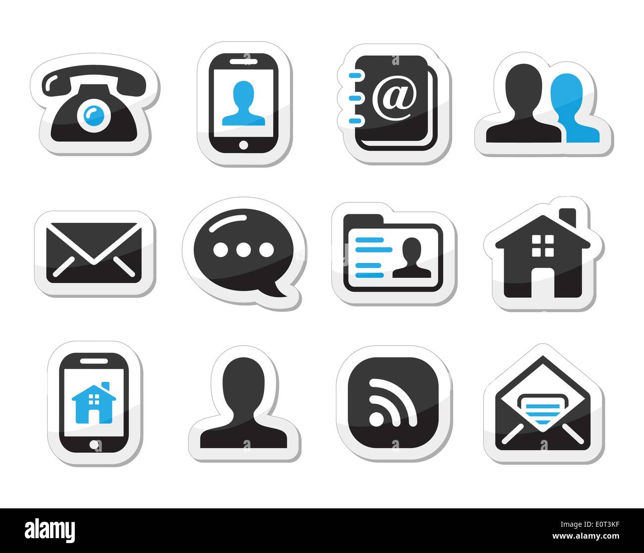 Contact icons set as labels - mobile, user, email, smartphone Stock Vector