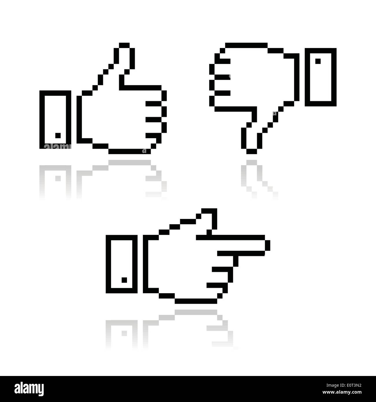 Pixel cursor icons - thumb up, like it, pointing hand Stock Vector