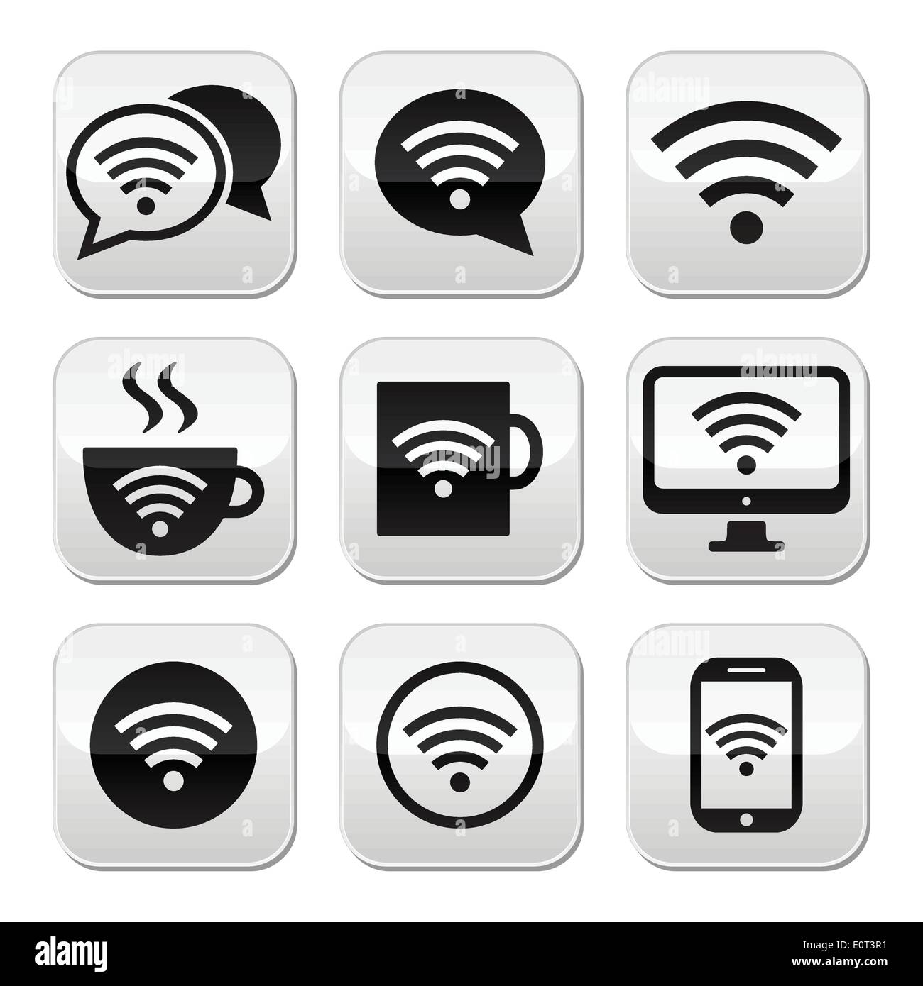 Wifi, internet cafe, wifi vector buttons set Stock Vector