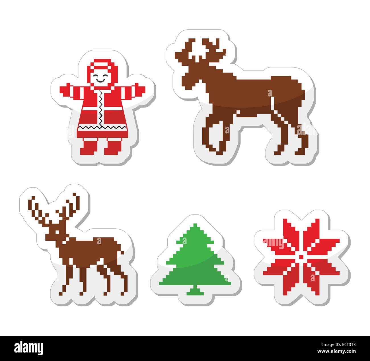 Christmas Nordic pattern vector icons set Stock Vector