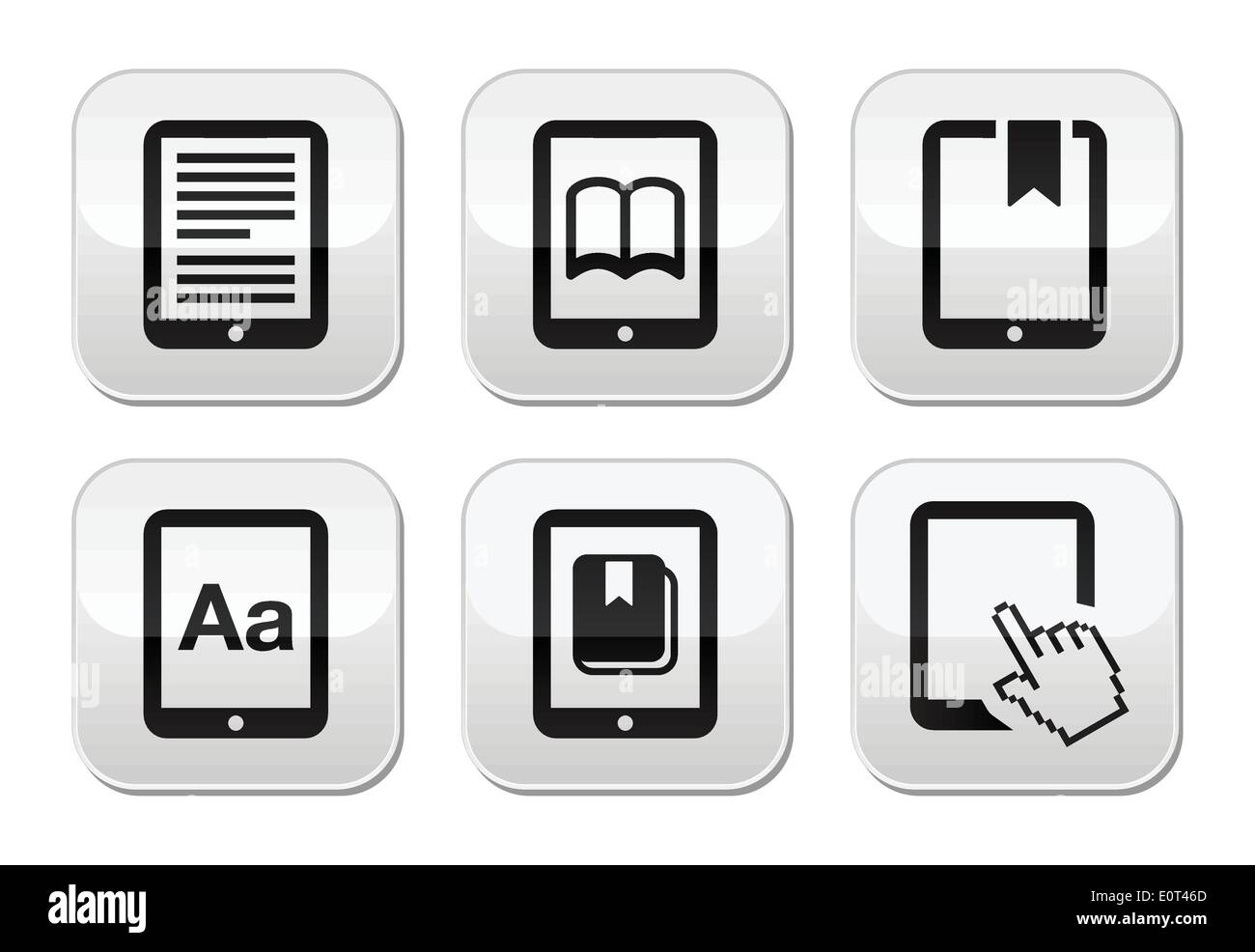 E-book reader, e-reader vector buttons set Stock Vector
