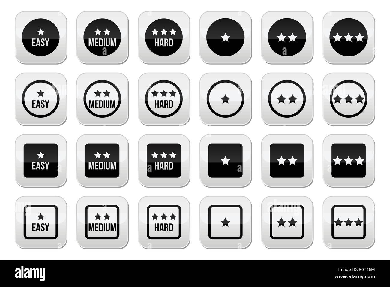 Easy, medium, hard level with stars buttons set Stock Vector Image ...