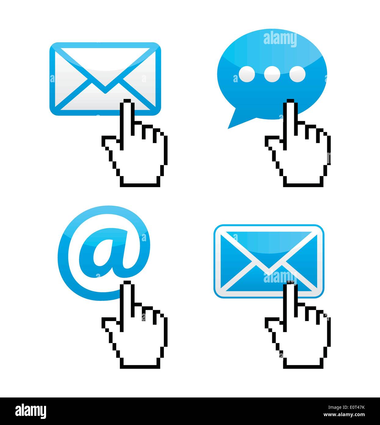 Contact - envelope, email, speech bubble with cursor hand icons Stock Vector