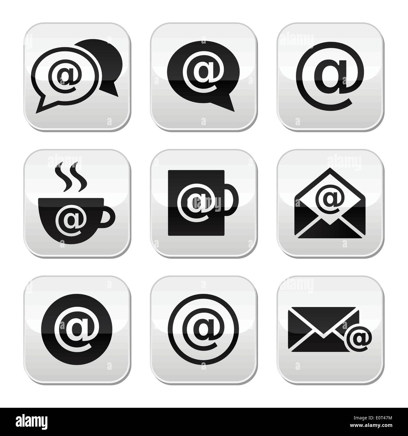 Email, internet cafe, wifi vector buttons set Stock Vector