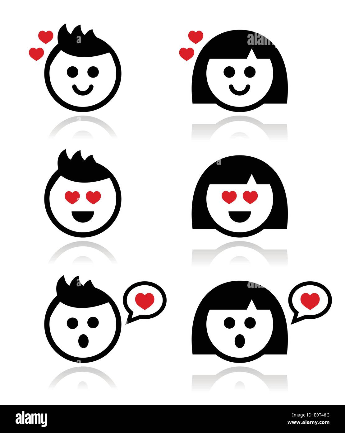 Man and woman in love icons set Stock Vector