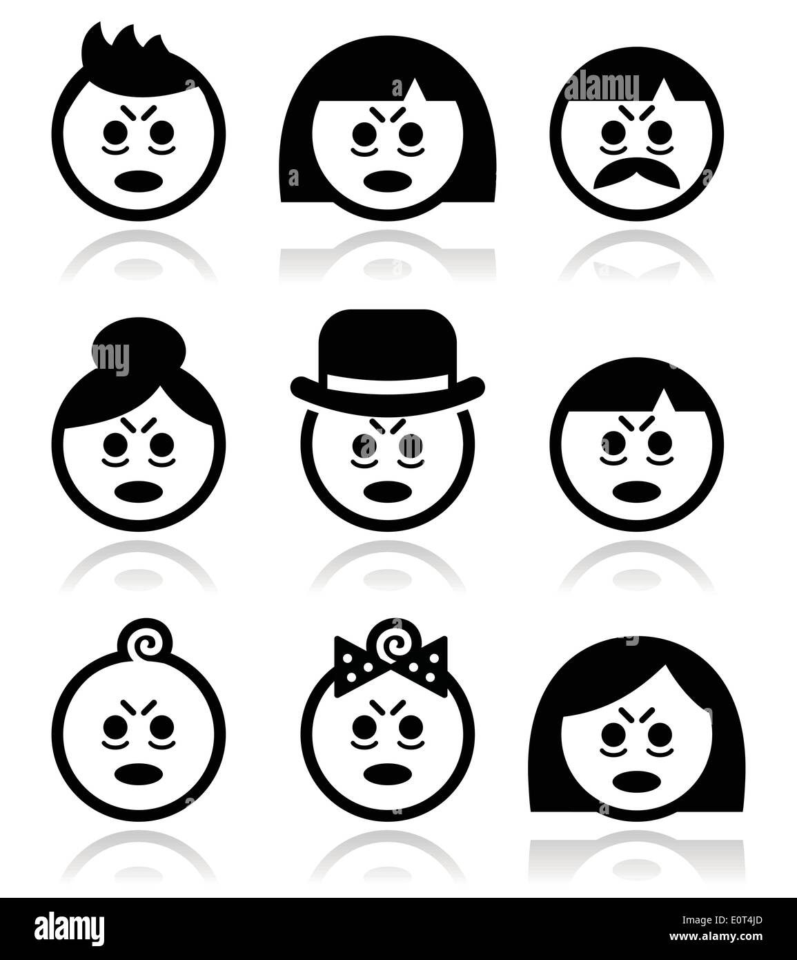 Tired or sick people faces icons set Stock Vector