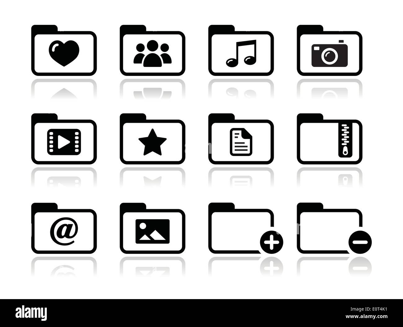 Folder documents music film icons set Stock Vector
