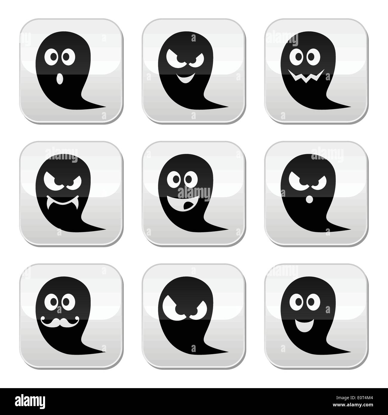 Halloween ghost vector buttons set - scary, friendly, happy Stock ...