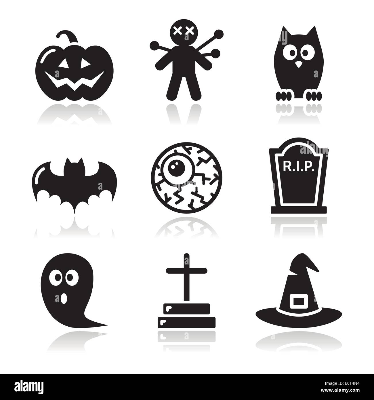 Halloween black icons set pumpkin, witch, ghost Stock Vector Image