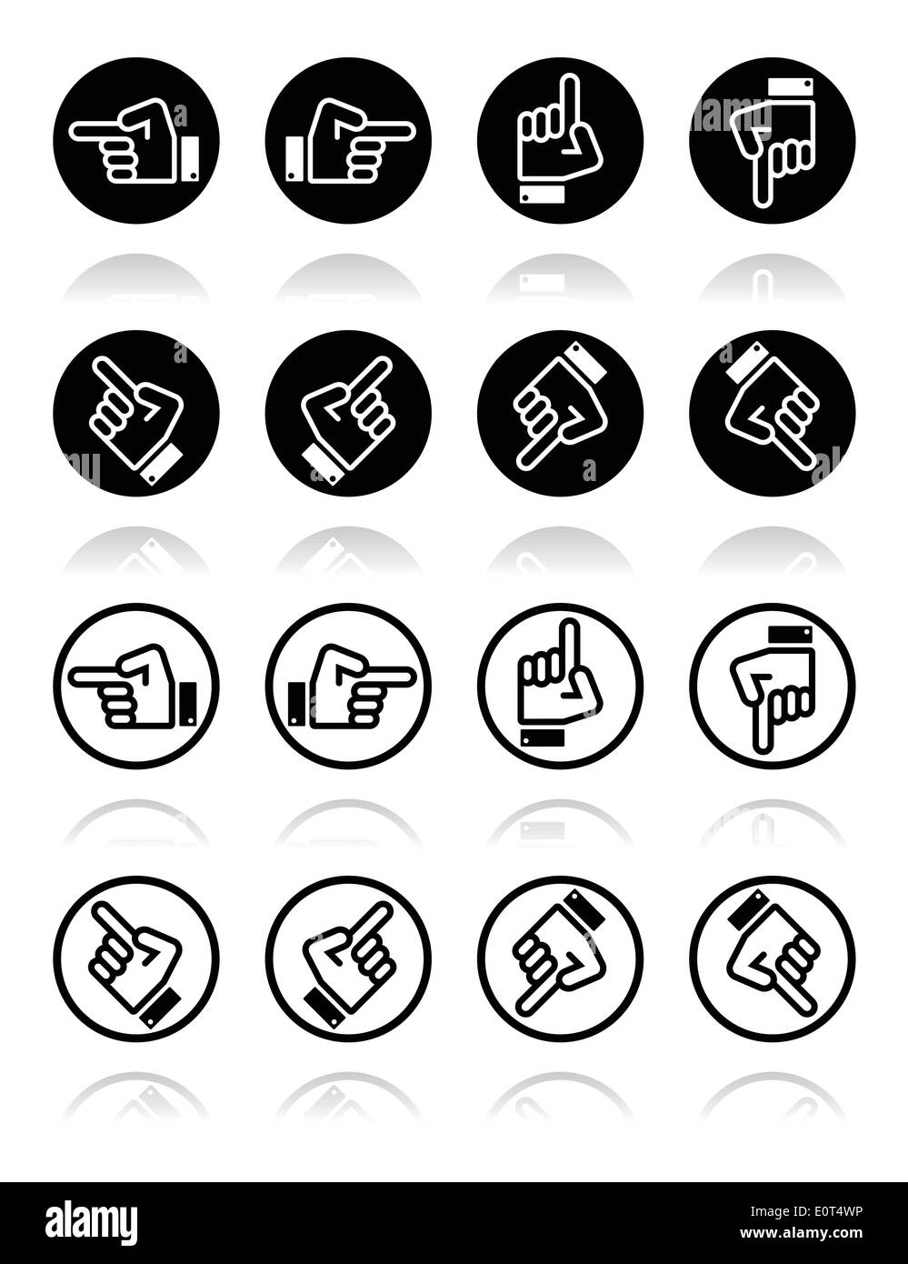 Pointing hand - up, down, across round icon vector Stock Vector