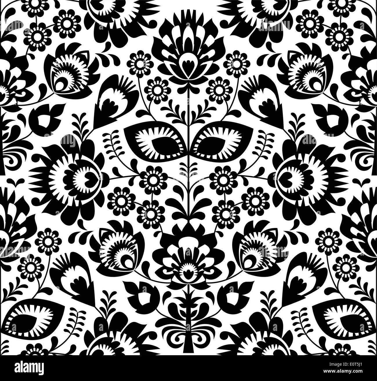 Polish folk seamless pattern in black and white Stock Vector Image