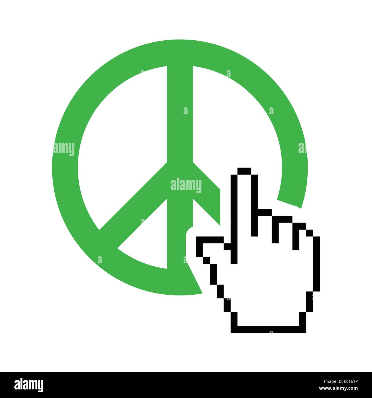 World peace green sign with cursor hand vector icon Stock Vector