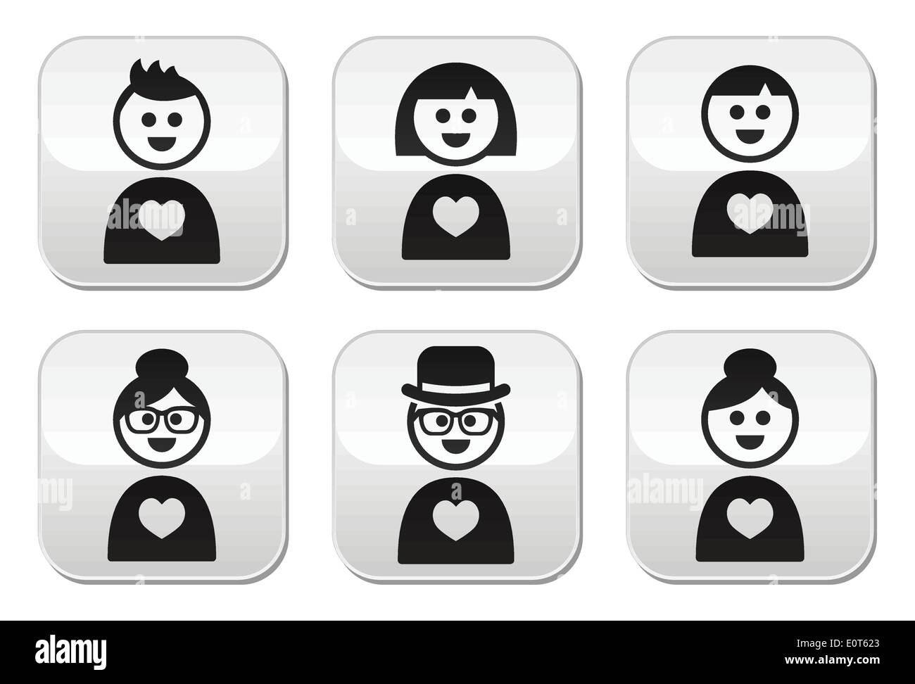 People in love, Valentine's Day buttons set Stock Vector